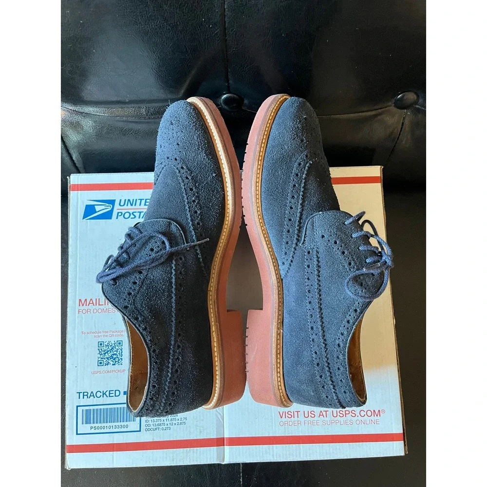 J.Crew Men Navy Blue Suede‎ Ludlow Wingtip Oxford